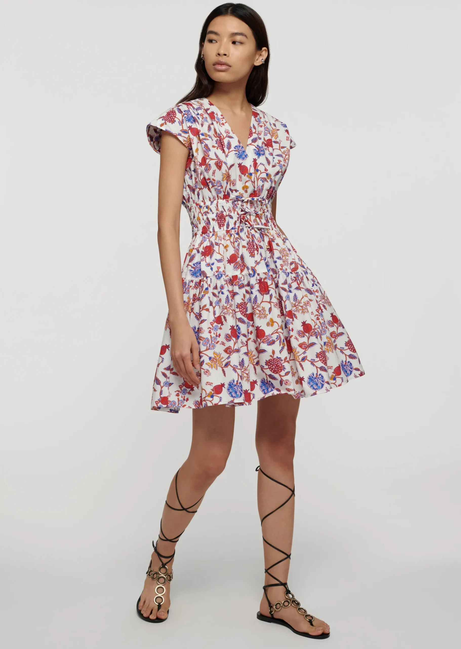 Derek Lam -Tora V-Neck Dress White Multi