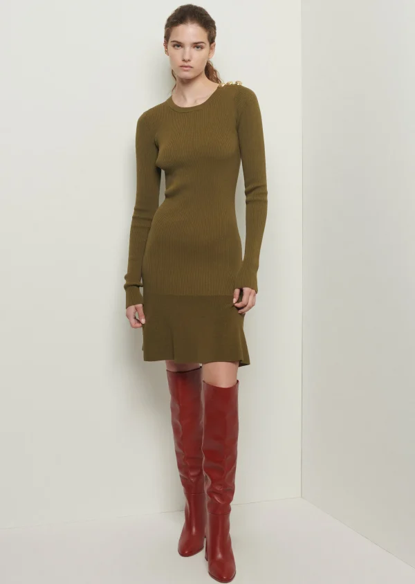 Derek Lam -Vanessa Long Sleeve Flounce Hem Dress Olive