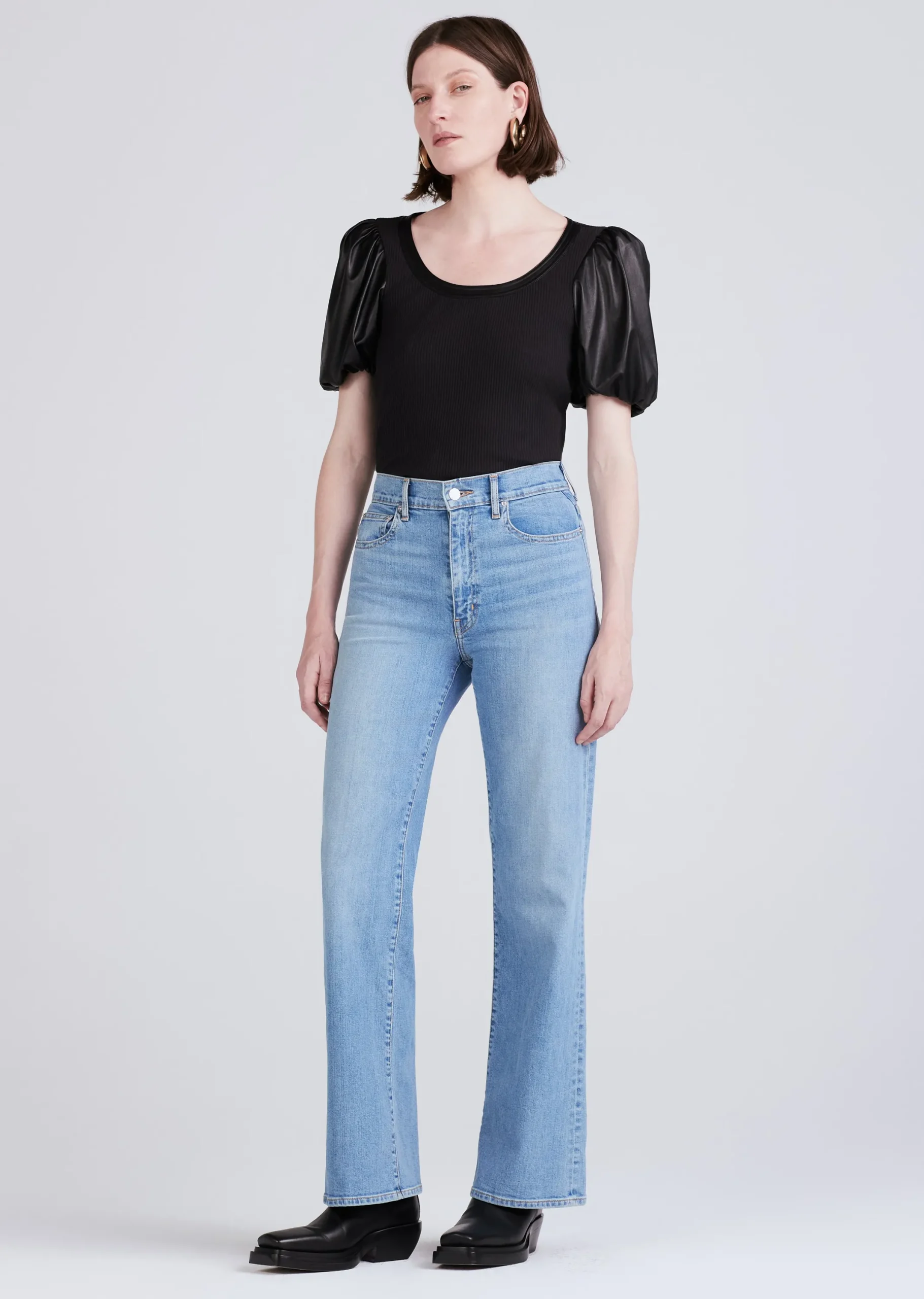Derek Lam -Willa Contrast Balloon Sleeve Top Black