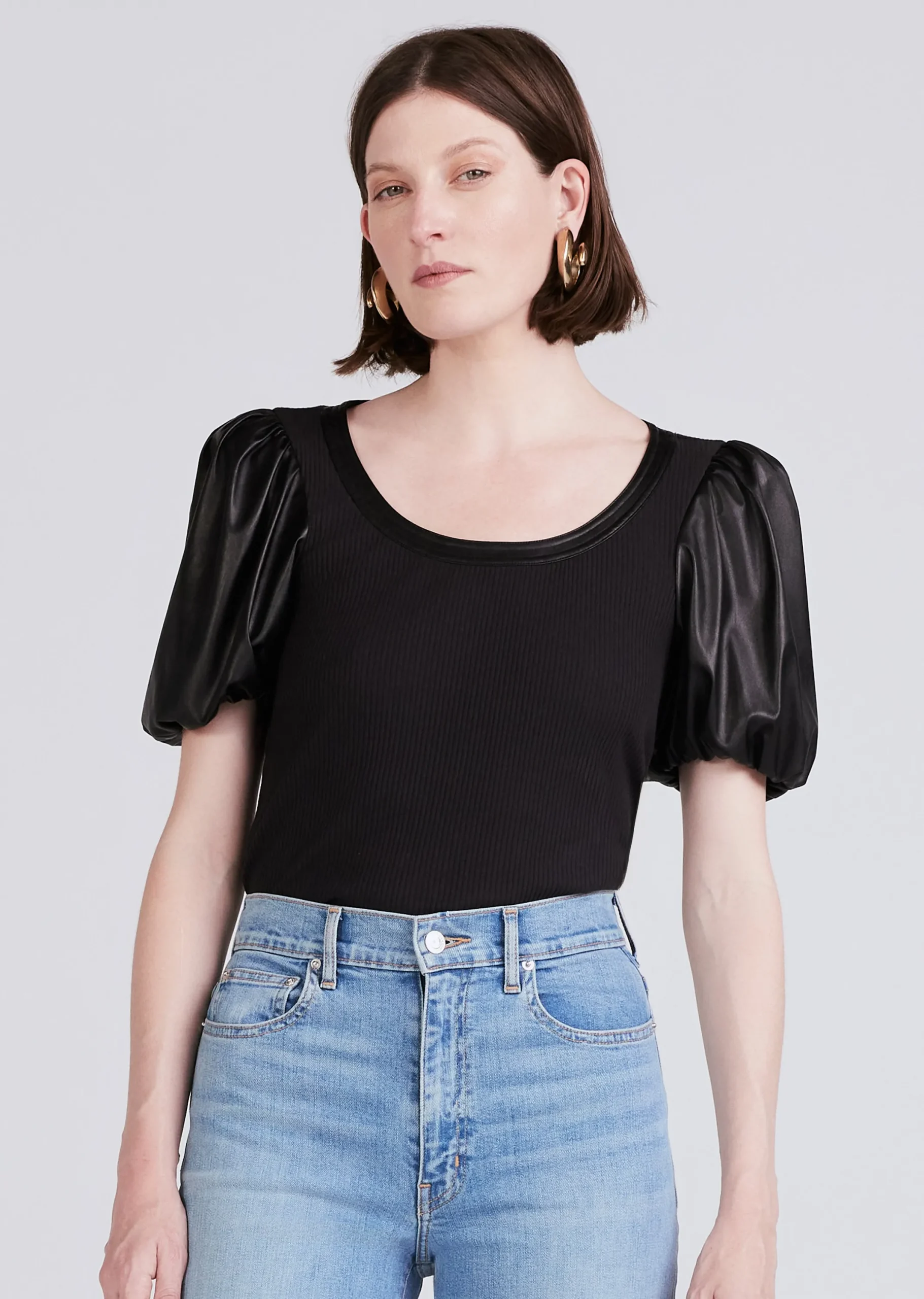 Derek Lam -Willa Contrast Balloon Sleeve Top Black