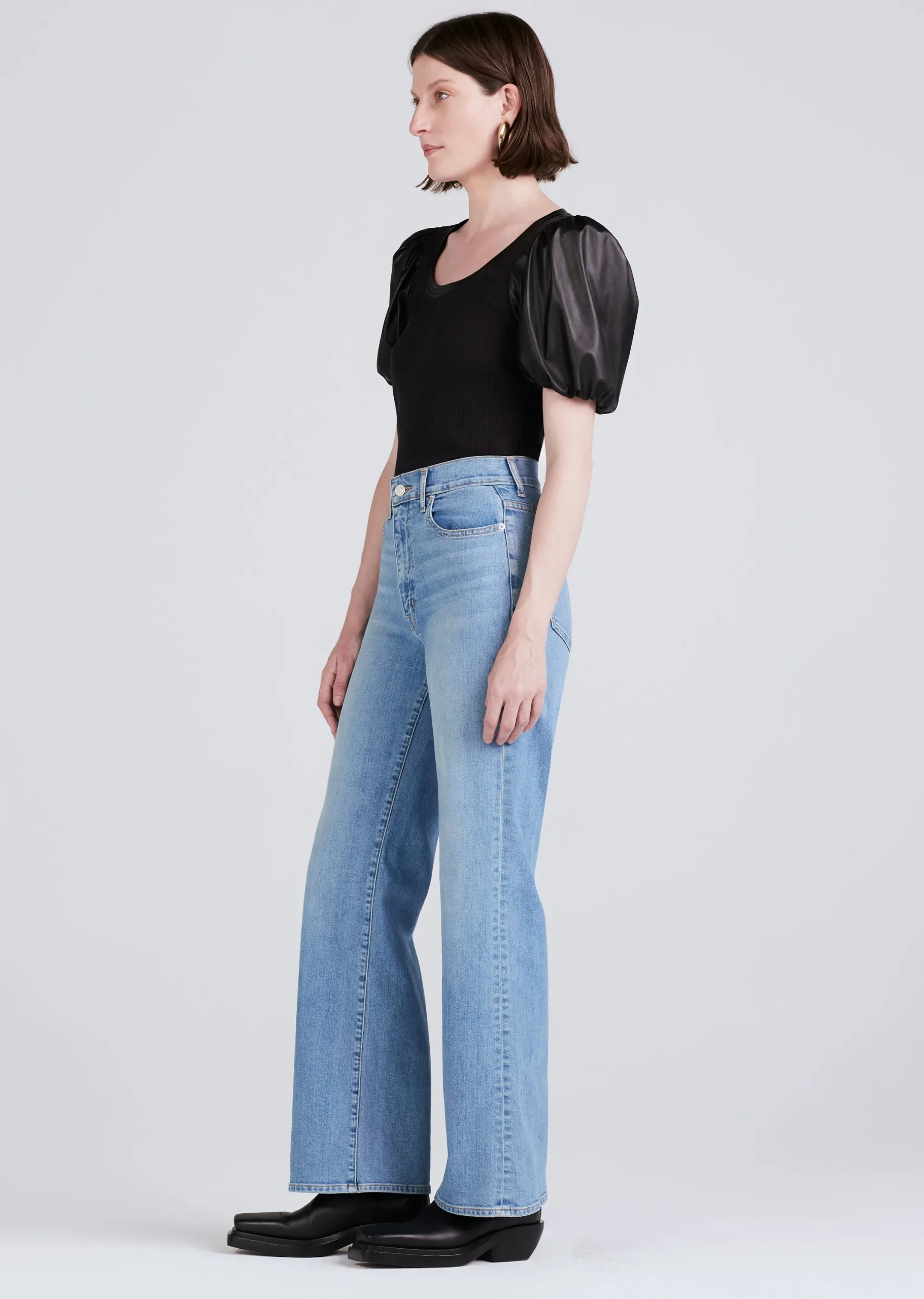 Derek Lam -Willa Contrast Balloon Sleeve Top Black