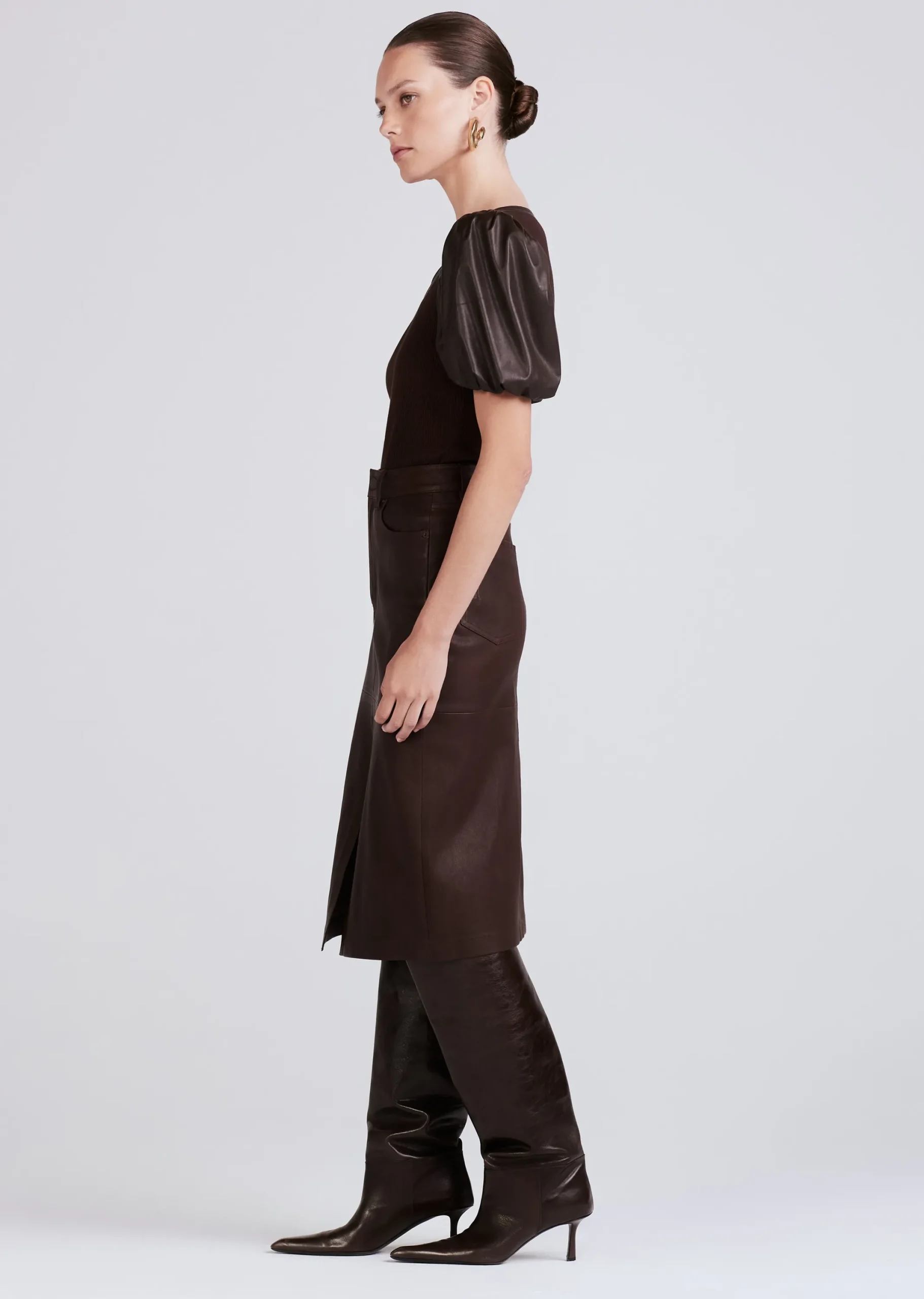 Derek Lam -Willa Contrast Balloon Sleeve Top Chocolate