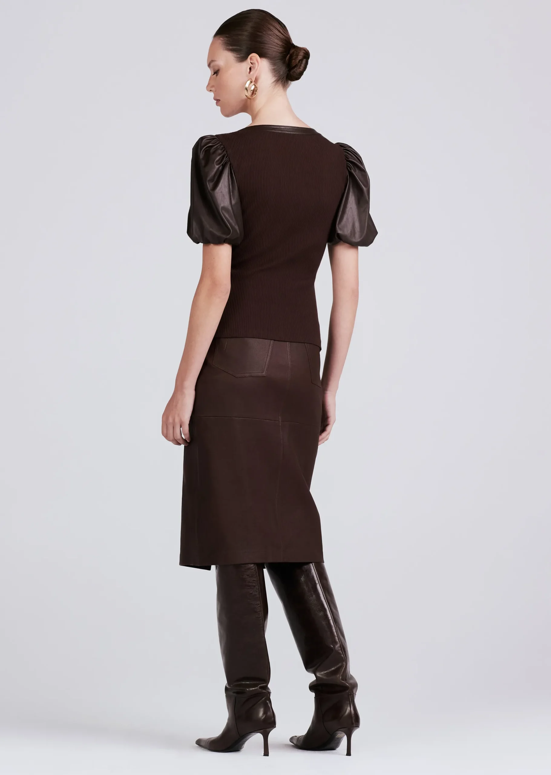 Derek Lam -Willa Contrast Balloon Sleeve Top Chocolate